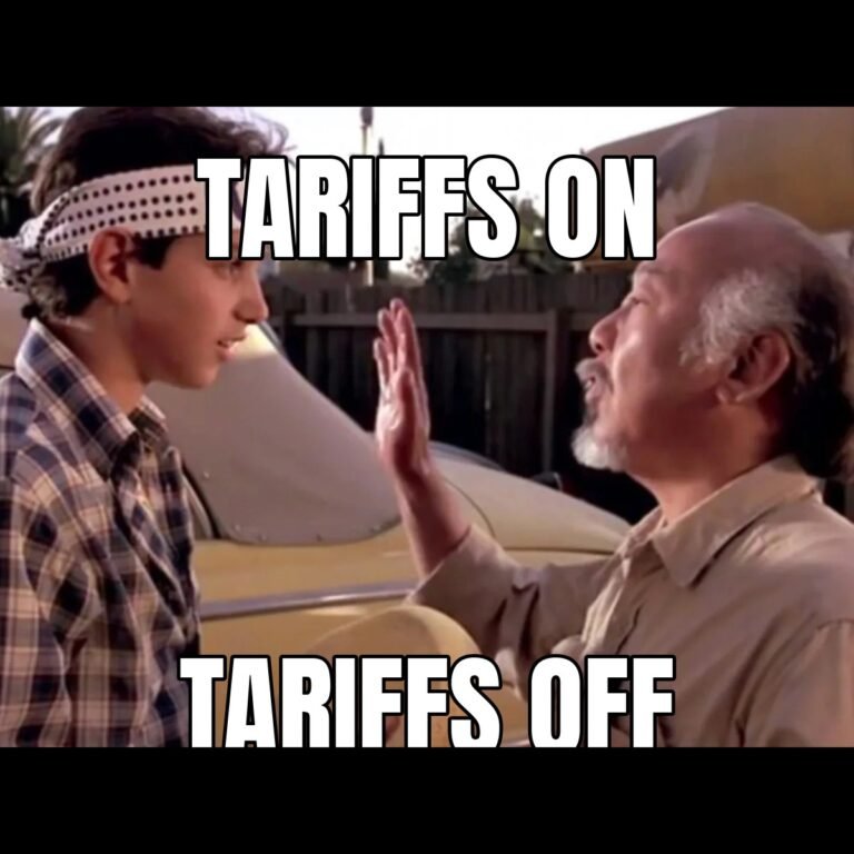 Karate Kid Mr Miyagi meme: Tariffs on, tariffs off